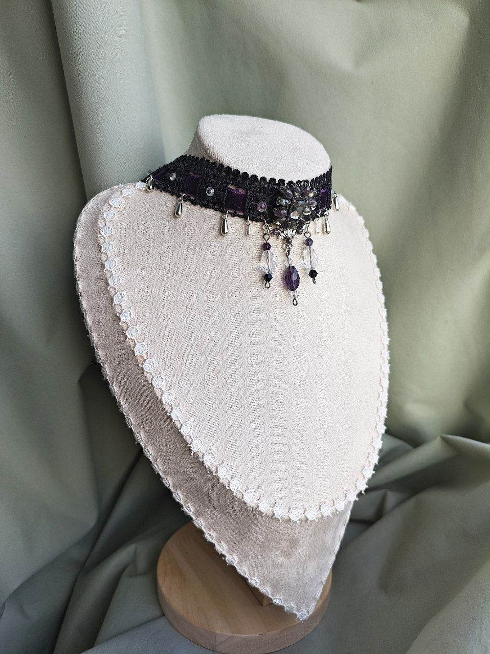 Violet Nebula handmade purple celestial lace choker styled as alternative fashion jewelry