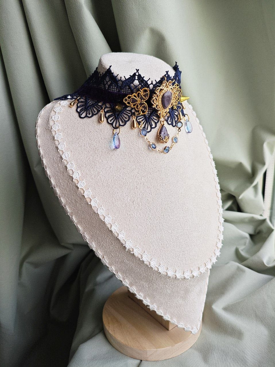 Twilight Sovereign handmade romantic gothic lace choker with lace and repurposed elements