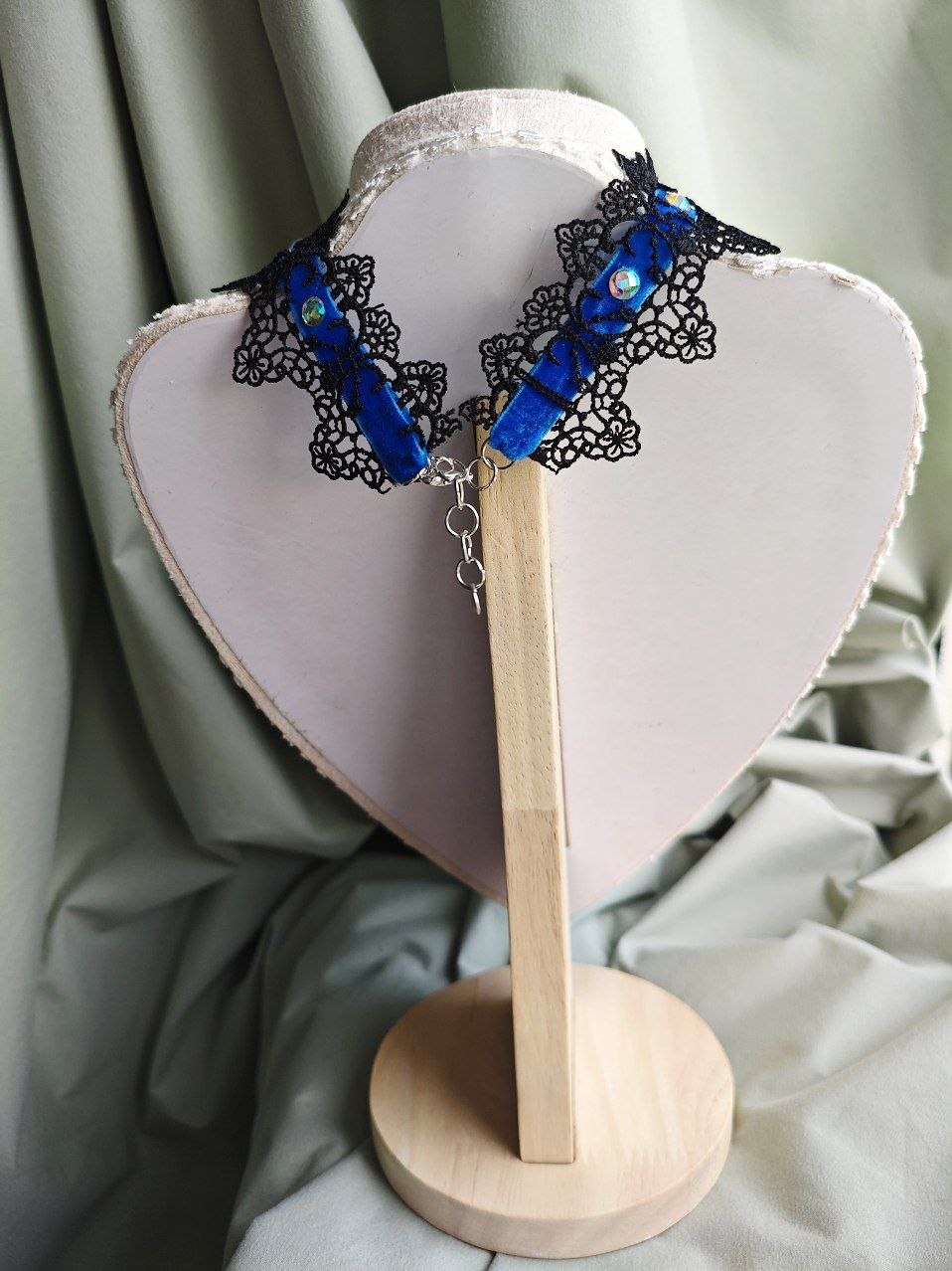 Celestial Requiem handmade blue and black celestial gothic choker styled as alternative fashion jewelry