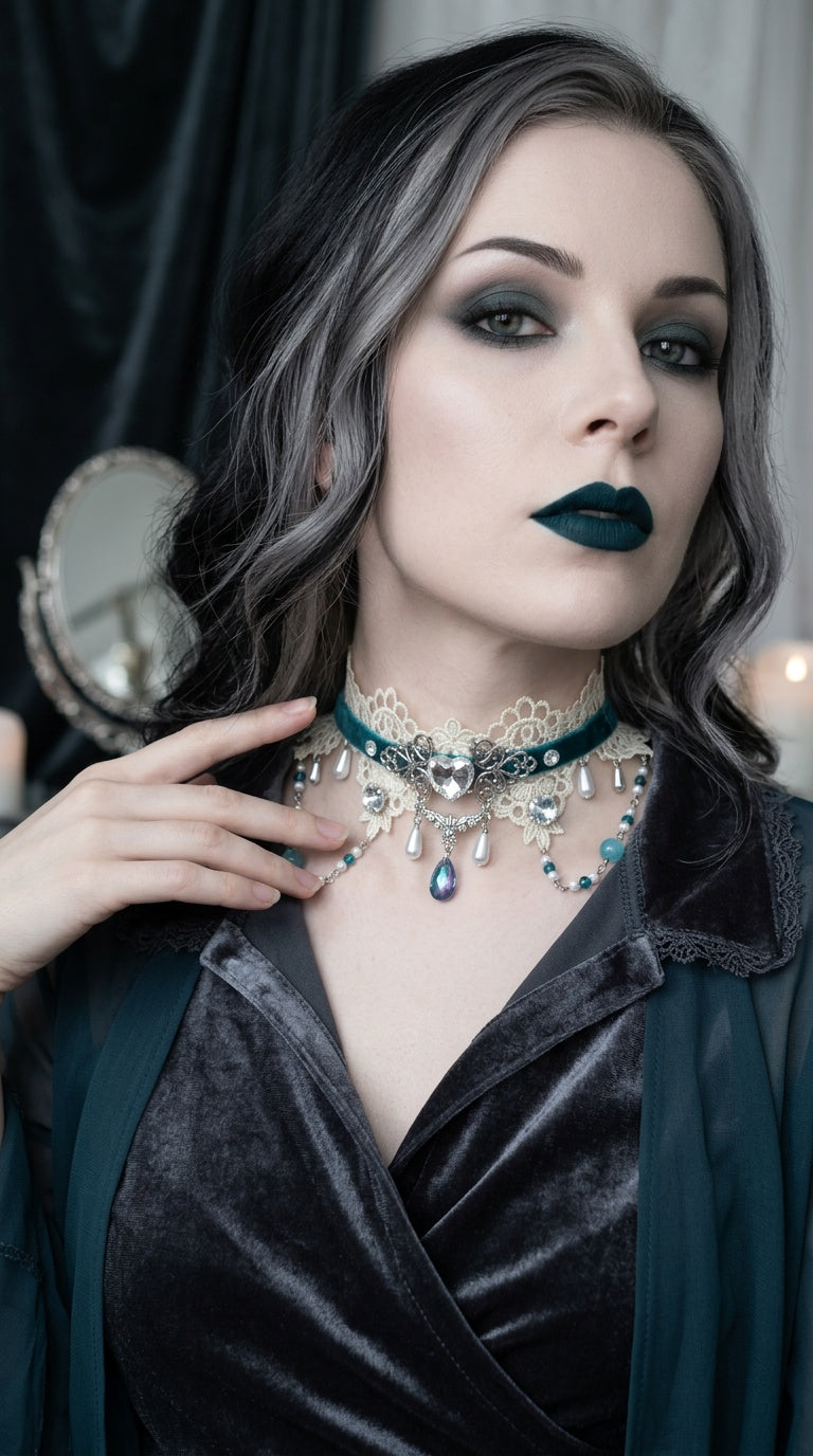 Wings of the Silver Tide Choker – Turquoise & White Fantasy Necklace
