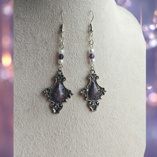 Velvet Eclipse handmade purple and silver gothic drop earrings