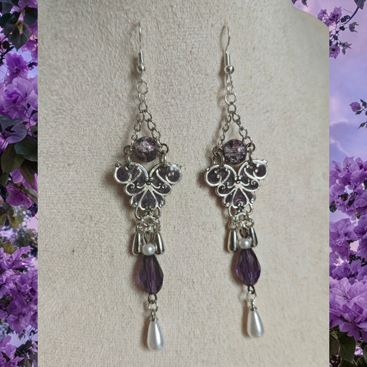 Wisteria Whisper handmade purple and silver fairycore drop earrings