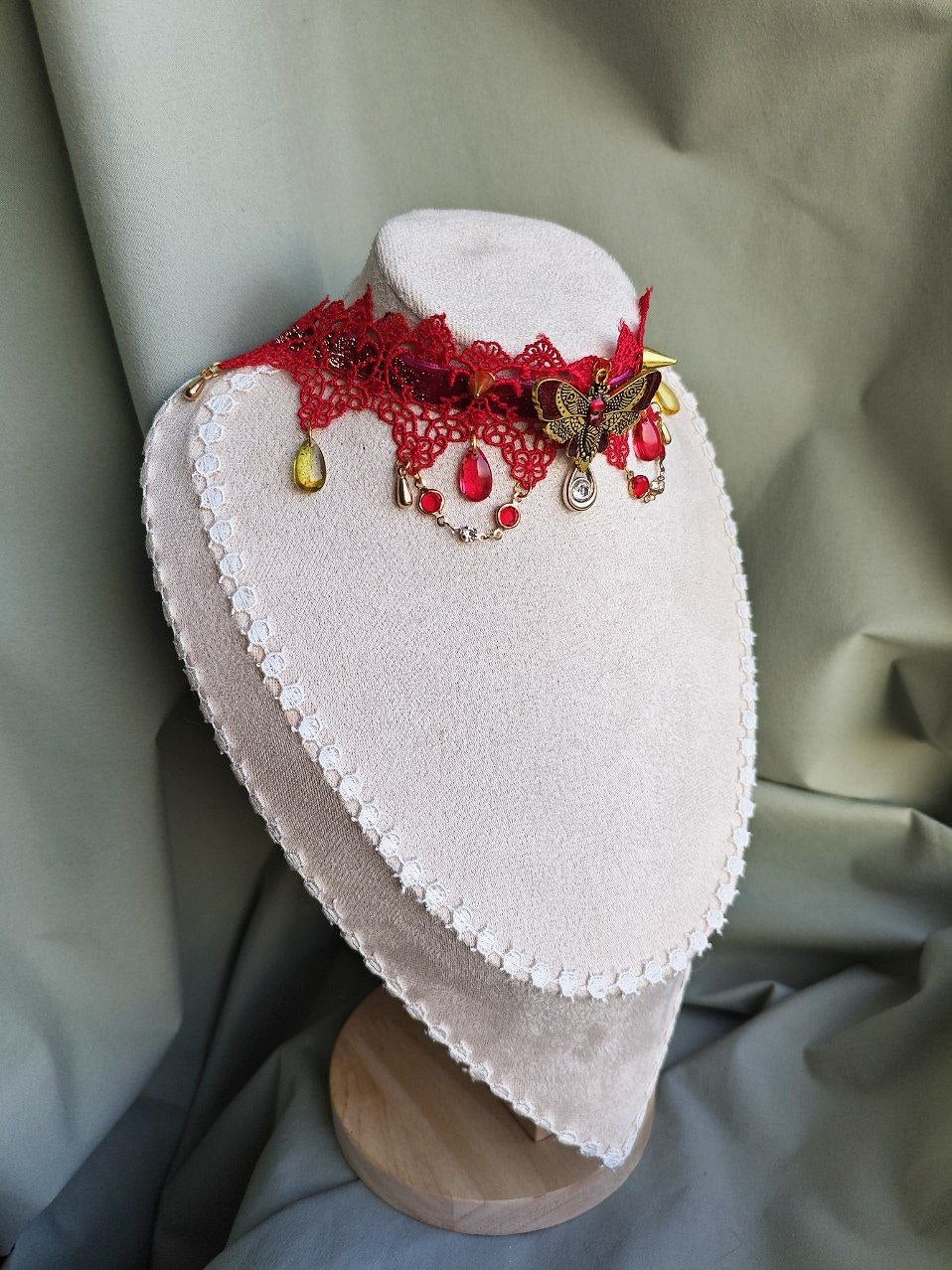 Scarlet Metamorphosis handmade red butterfly gothic choker styled as alternative fashion jewelry