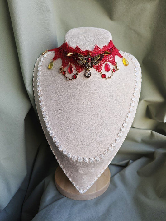 Scarlet Metamorphosis handmade red butterfly gothic choker