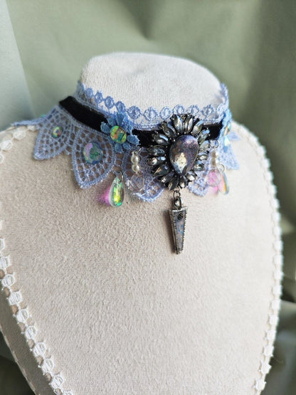 Close-up of Celestial Sunburst handmade gold sun gothic choker details