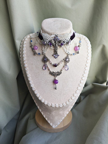 Elysian Crypt handmade purple gothic lace choker