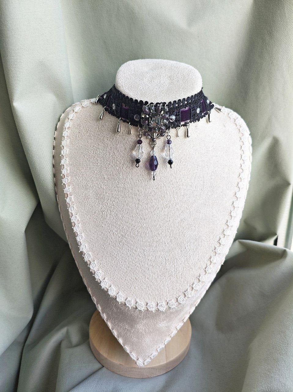Violet Nebula handmade purple celestial lace choker