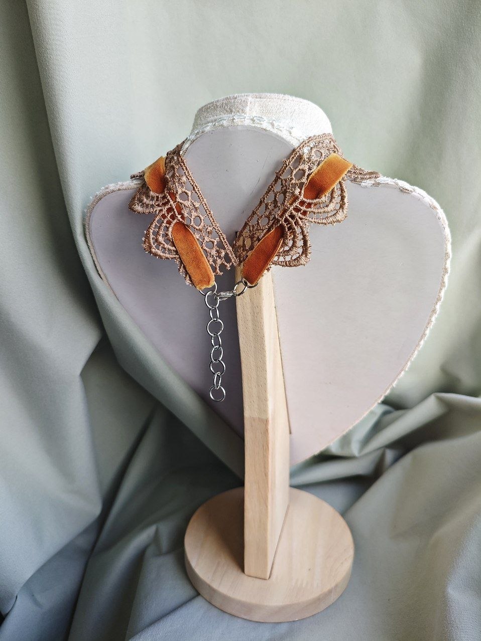 Golden Psyche handmade gold butterfly choker necklace with lace and repurposed elements