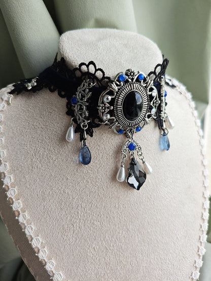 Midnight Cameo handmade vintage gothic cameo choker with lace and repurposed elements
