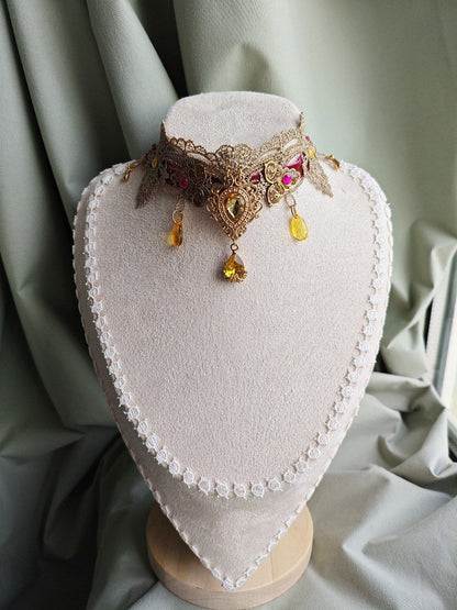 Solaris Gilded handmade gold and pink sun choker