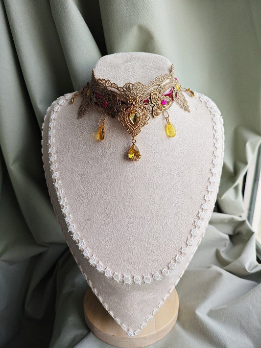 Solaris Gilded handmade gold and pink sun choker