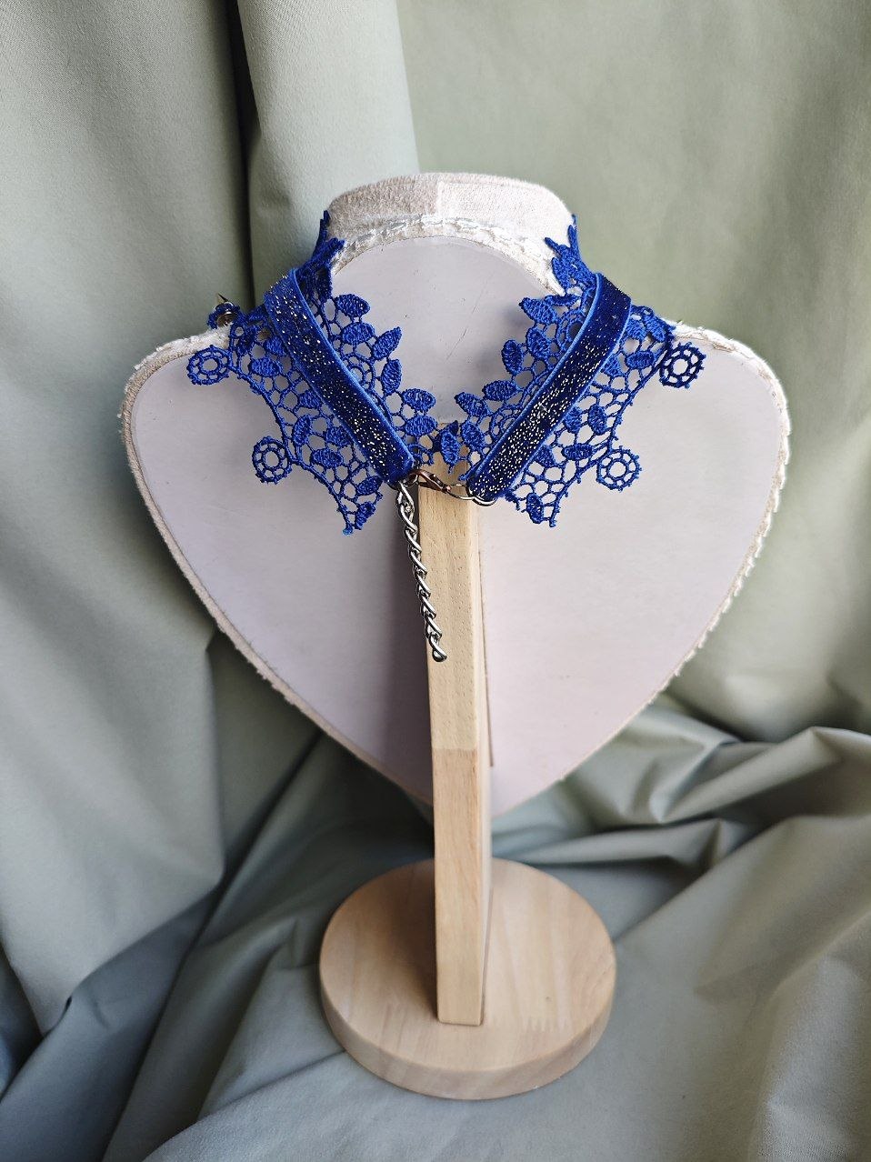 Cyber-Morpho handmade blue futuristic gothic choker styled as alternative fashion jewelry