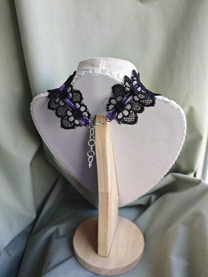 Midnight Monarchy handmade purple and black butterfly gothic choker styled as alternative fashion jewelry
