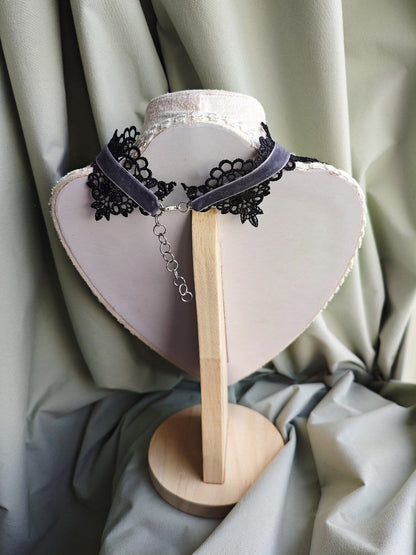 The Opaline Dream handmade romantic opal lace choker with lace and repurposed elements