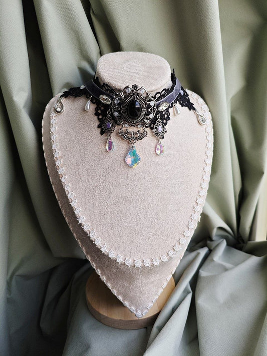 The Opaline Dream handmade romantic opal lace choker