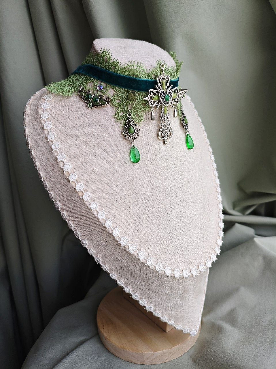 Sylvan Grace handmade forest fairy lace choker with lace and repurposed elements