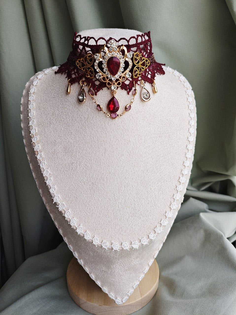 Ruby Sovereign handmade red gothic lace choker