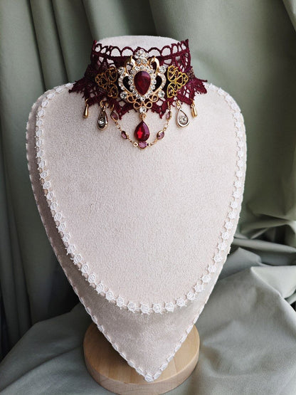 Ruby Sovereign handmade red gothic lace choker