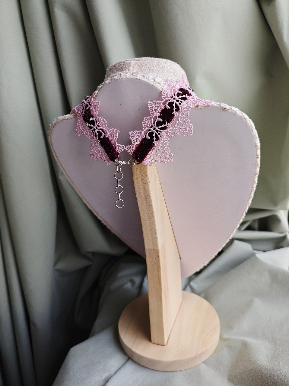 Amorette Luster handmade pink and gold romantic choker styled as alternative fashion jewelry