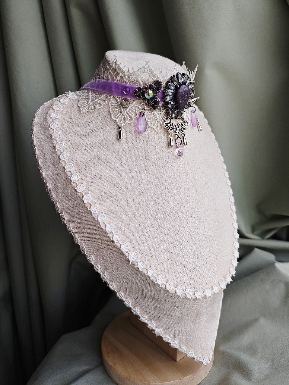 Astral Bloom handmade celestial floral lace choker with lace and repurposed elements