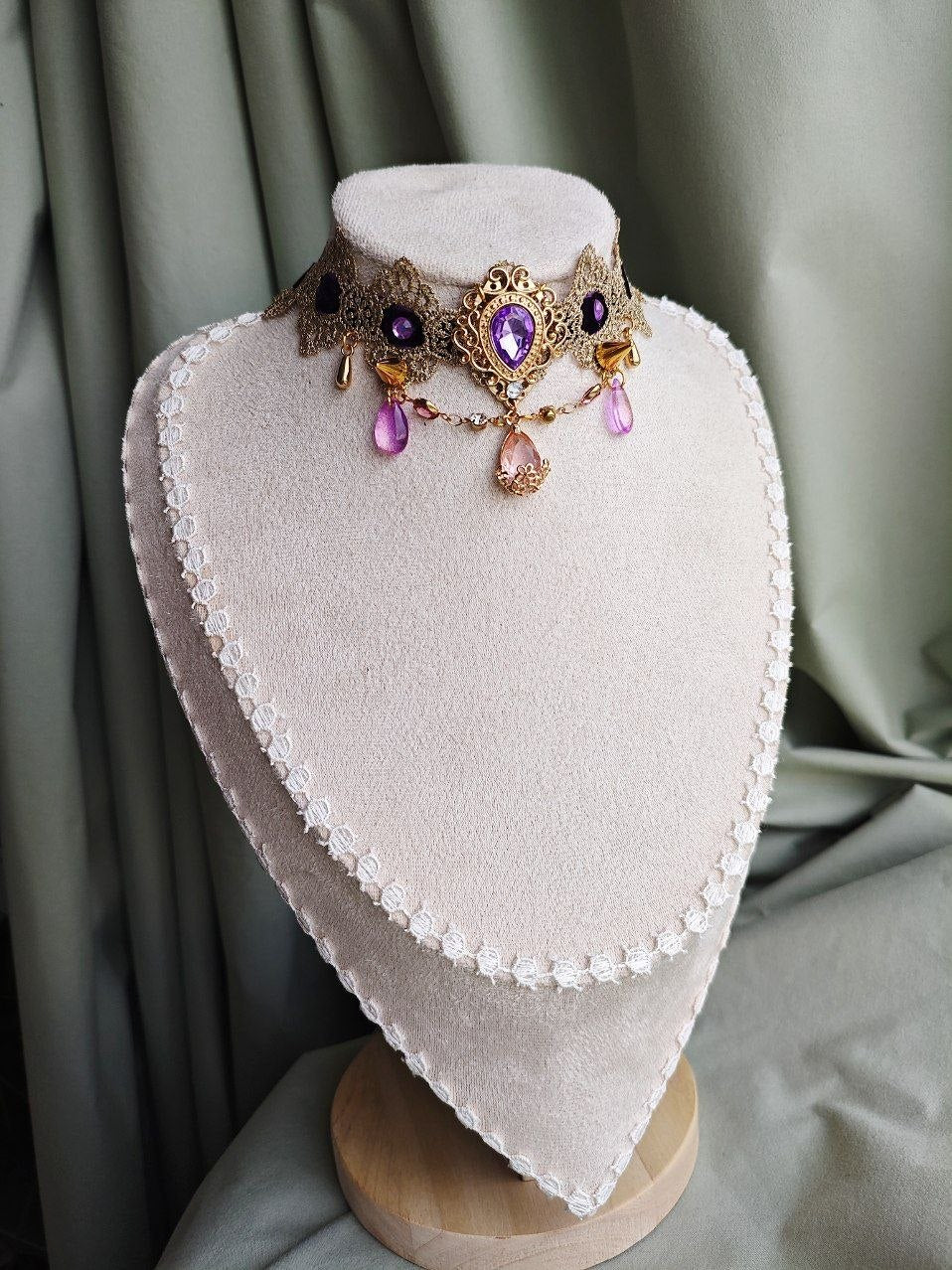 Golden Twilight handmade gold gothic lace choker