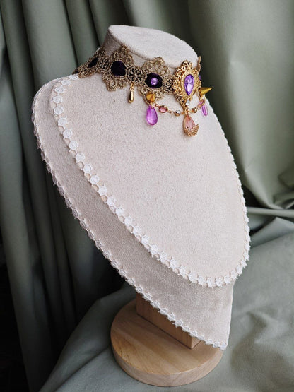 Golden Twilight handmade gold gothic lace choker with lace and repurposed elements