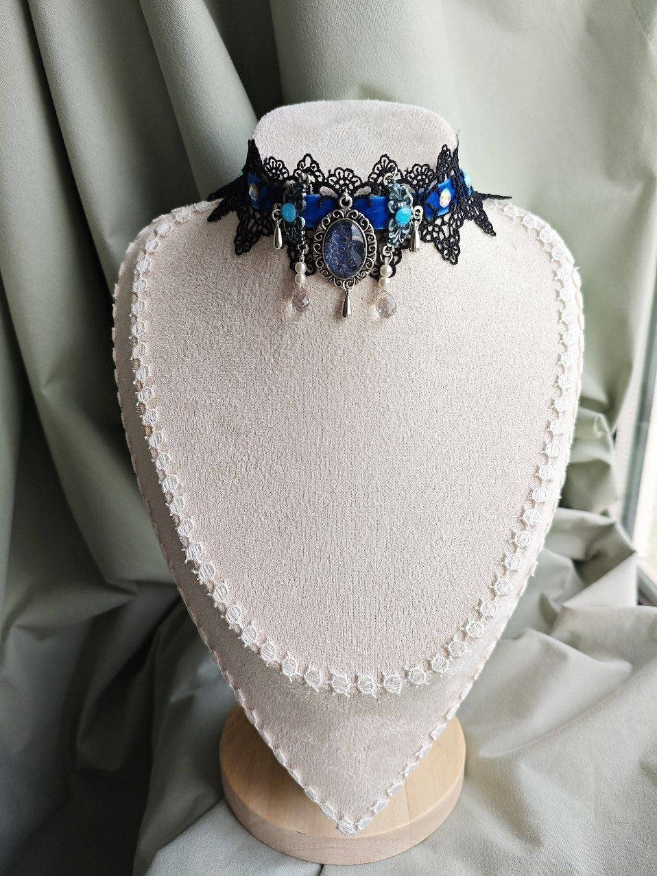 Celestial Requiem handmade blue and black celestial gothic choker