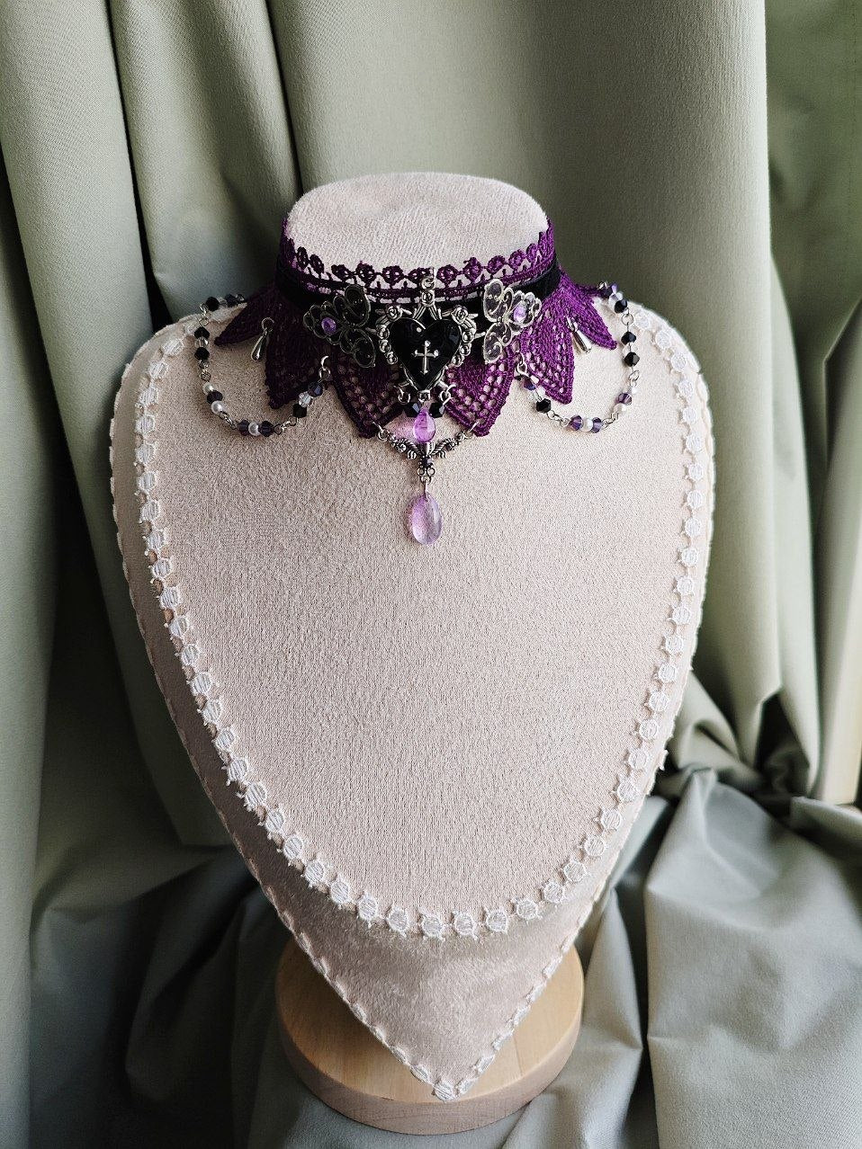Midnight Devotion handmade black and purple gothic lace choker