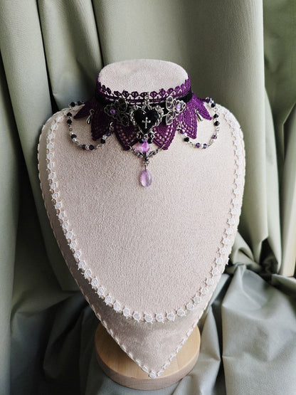 Midnight Devotion handmade black and purple gothic lace choker
