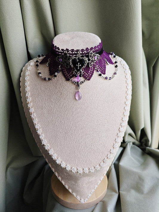 Midnight Devotion handmade black and purple gothic lace choker