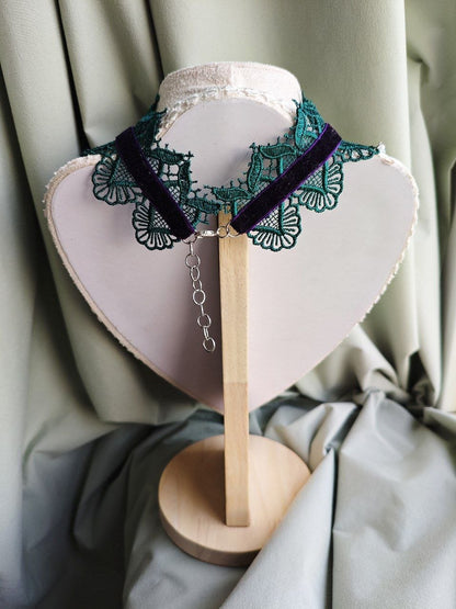 The Necromancer's Keepsake handmade purple and green witchcore choker styled as alternative fashion jewelry