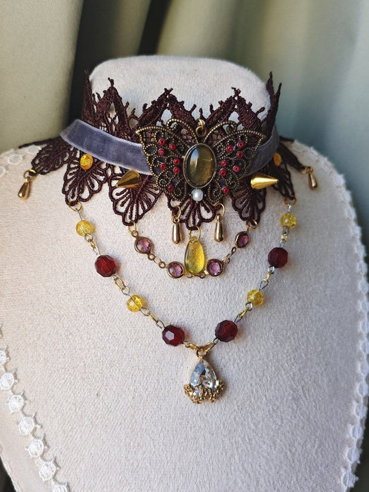 Close-up of Twilight Metamorphosis butterfly centerpiece, beads and crystal drops