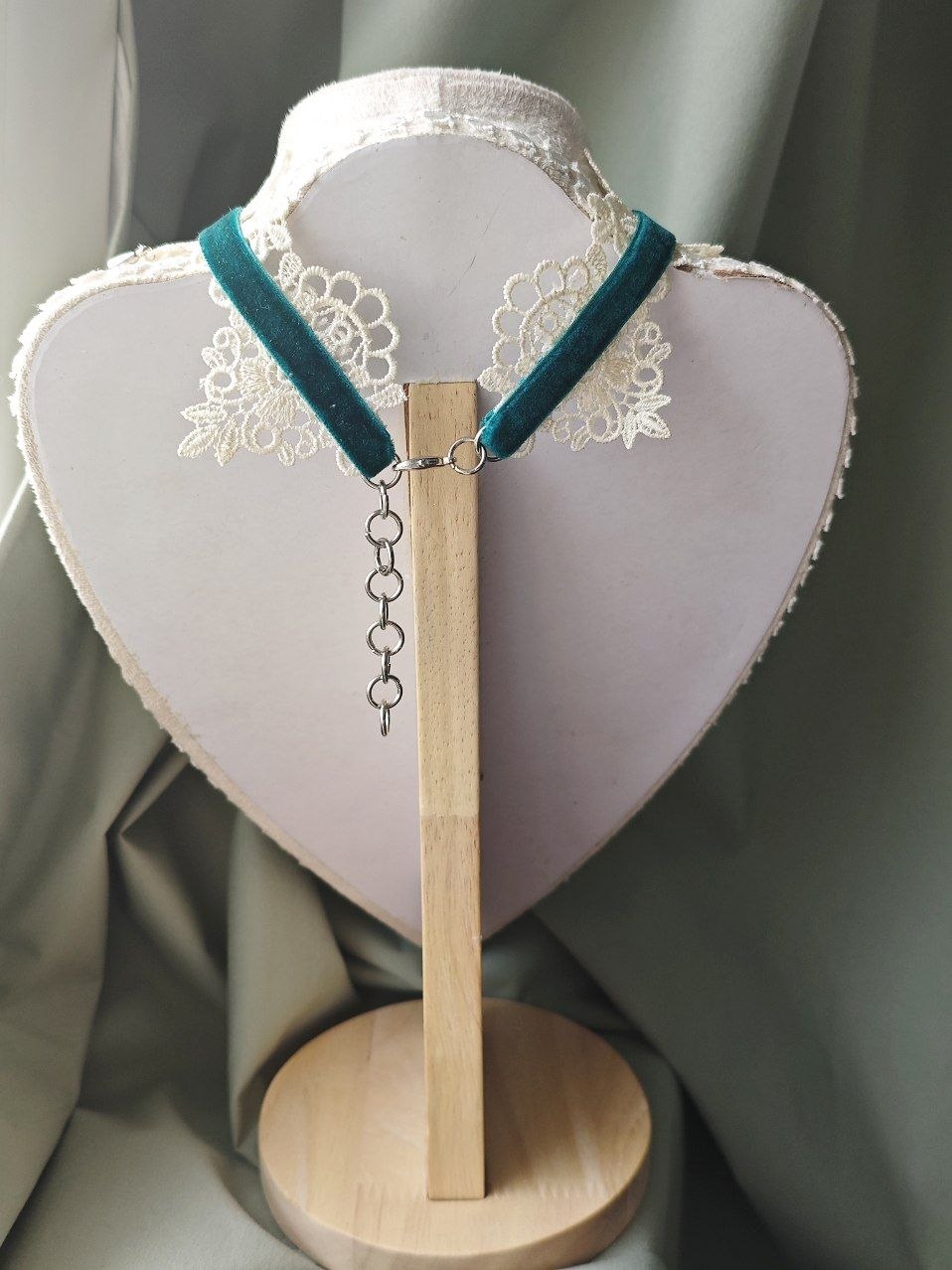 Wings of the Silver Tide handmade velvet, glass and metal choker necklace